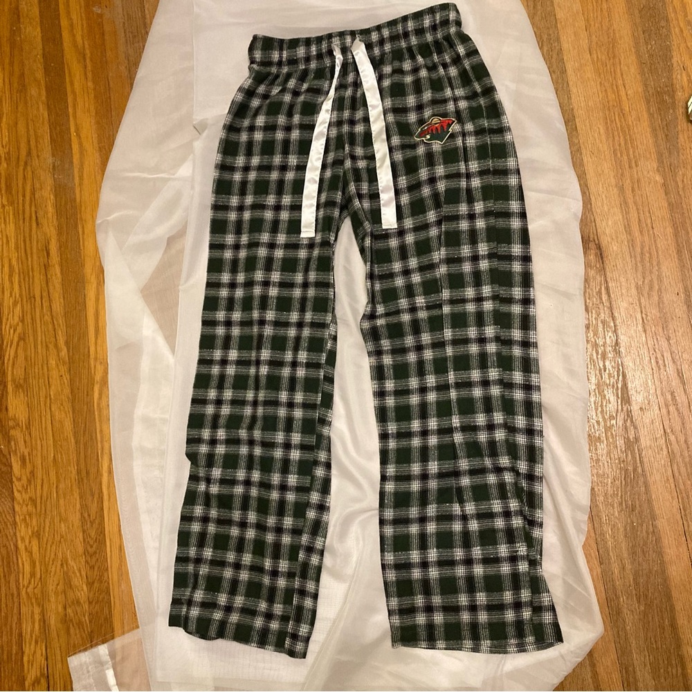 MN WILD apparel, green and black plaid pants